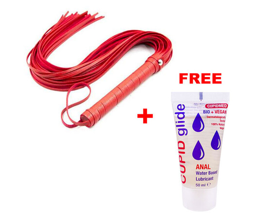 Sexy Set of Red Leather Whip and Cupid Glide Anal Lubricant reviews and discounts sex shop